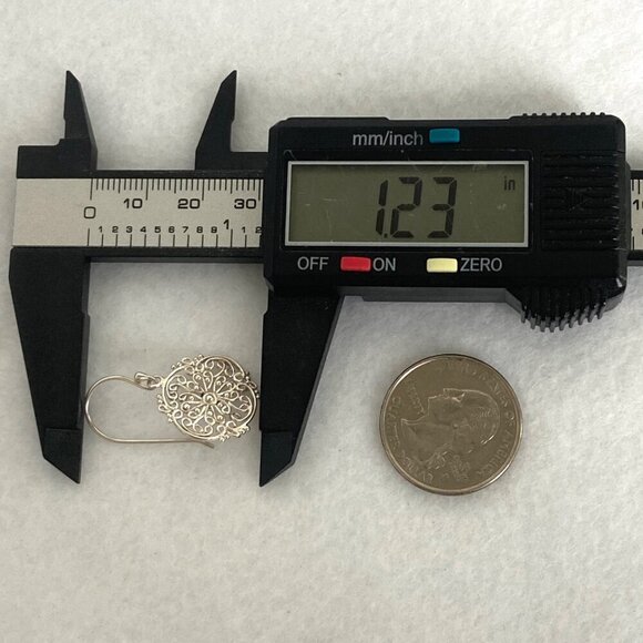 Sterling Silver 925 Round Scrollwork Filigree Link Bracelet & Dangle Earring Set - Picture 14 of 16